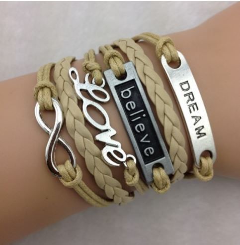 Pulseira bracelete Dream Believe Love infinito